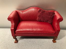 ❗AKTION 27.- Fr. !!❗w`schönes Sofa LEDER, Bordeaux Holzfüsse